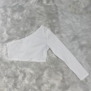 One-shoulder White Cropped Top